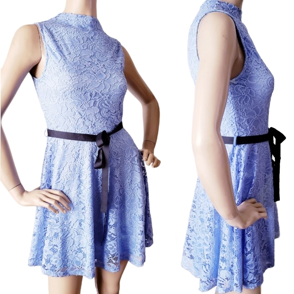 Coco Avante Sky Blue Lace Dress With Ribbon Ties